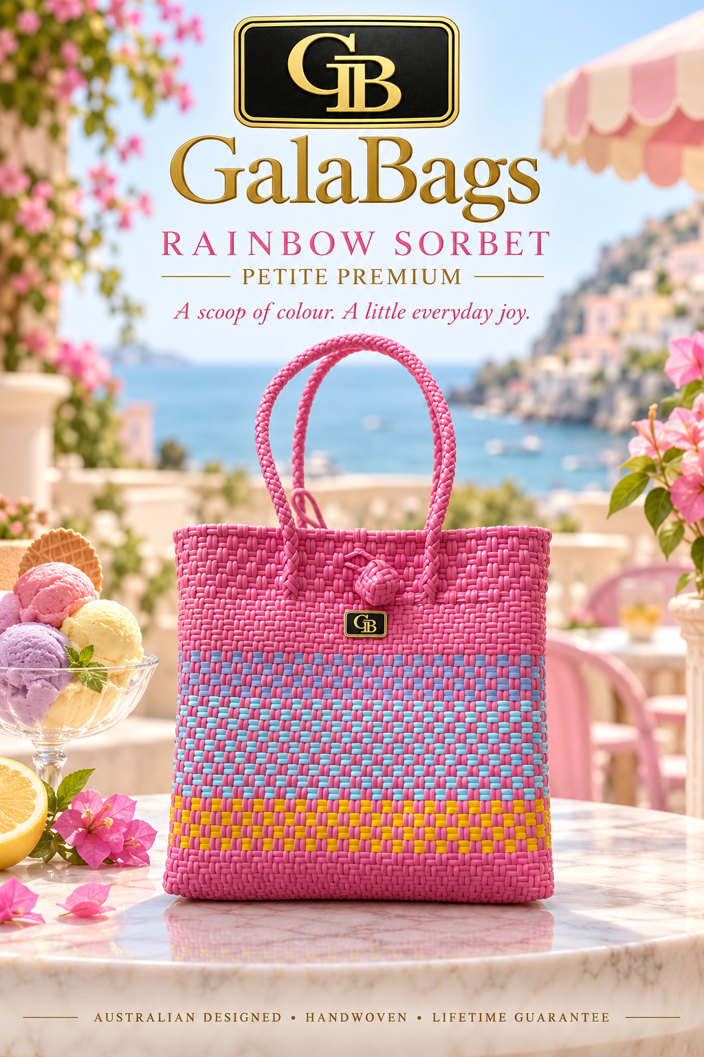 Rainbow Sorbet Petite Premium GalaBag styled cover with GB logo and badge