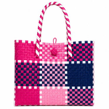 Playful, bold, and irresistibly fun—the Candy Cane Gala Bag is a vibrant statement piece inspired by sweet moments and festive charm. Bursting with rich pinks, soft blush tones, crisp white, and deep navy accents, this design brings a fresh, energetic twist to classic woven style.