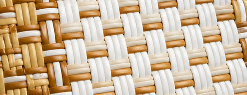 Close-up of the Creme Brulee Gala Bag woven pattern using 100% recycled plastic.