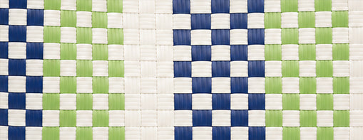 Woven pattern with blue, green, and white squares creates the Peacock Gala Bag