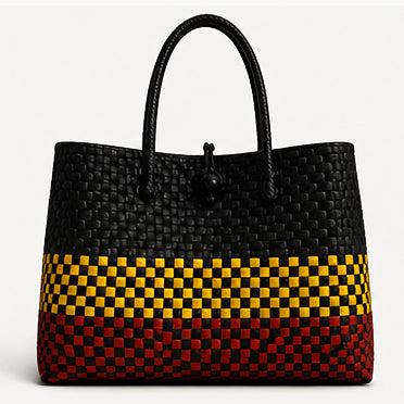 Red Earth Gala Bag – Rich layers of black, ochre, and deep red reflect the warmth and spirit of ancient landscapes. Grounded, expressive, and full of character.
