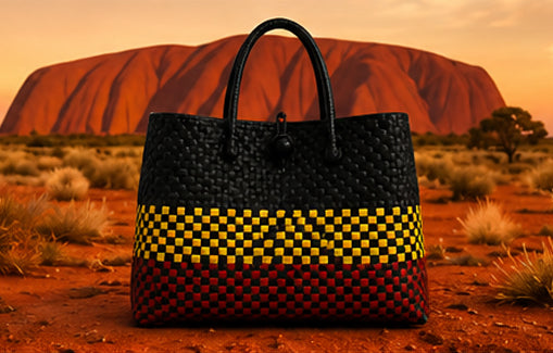 Red Earth Gala Bag - Rich layers of black, ochre, and deep red reflect the warmth and spirit of ancient landscapes. Grounded, expressive, and full of character.