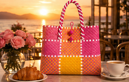Sunrise Gala Bag – Gentle hues of pink, peach, and golden yellow evoke the calm optimism of early morning. Soft, radiant, and effortlessly uplifting.