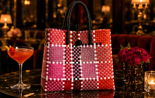 Sunset Gala Bag– Gentle hues of pink, peach, and golden yellow evoke the calm optimism of early morning. Soft, radiant, and effortlessly uplifting.