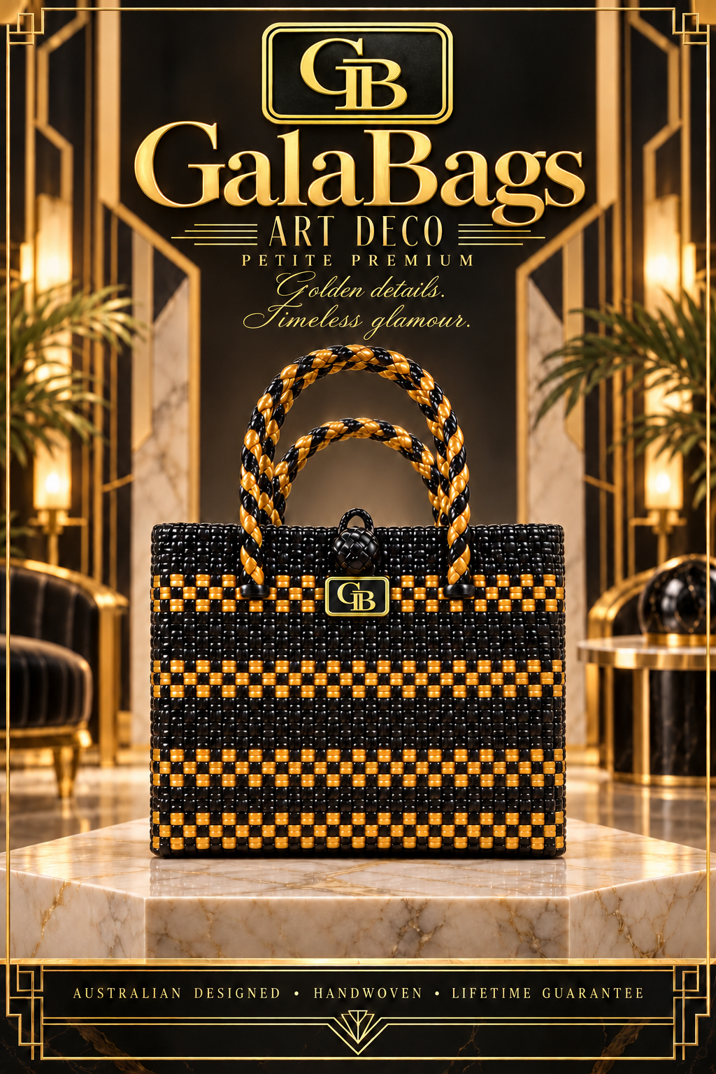 Art Deco Petite Premium GalaBag styled cover with GB logo and badge