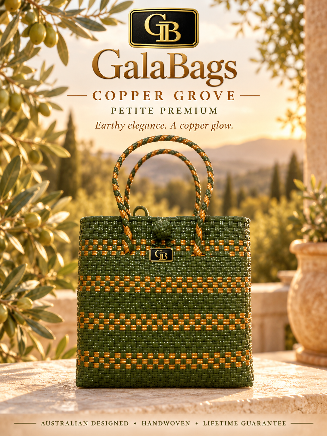Copper Grove Petite Premium GalaBag styled cover with GB logo and badge