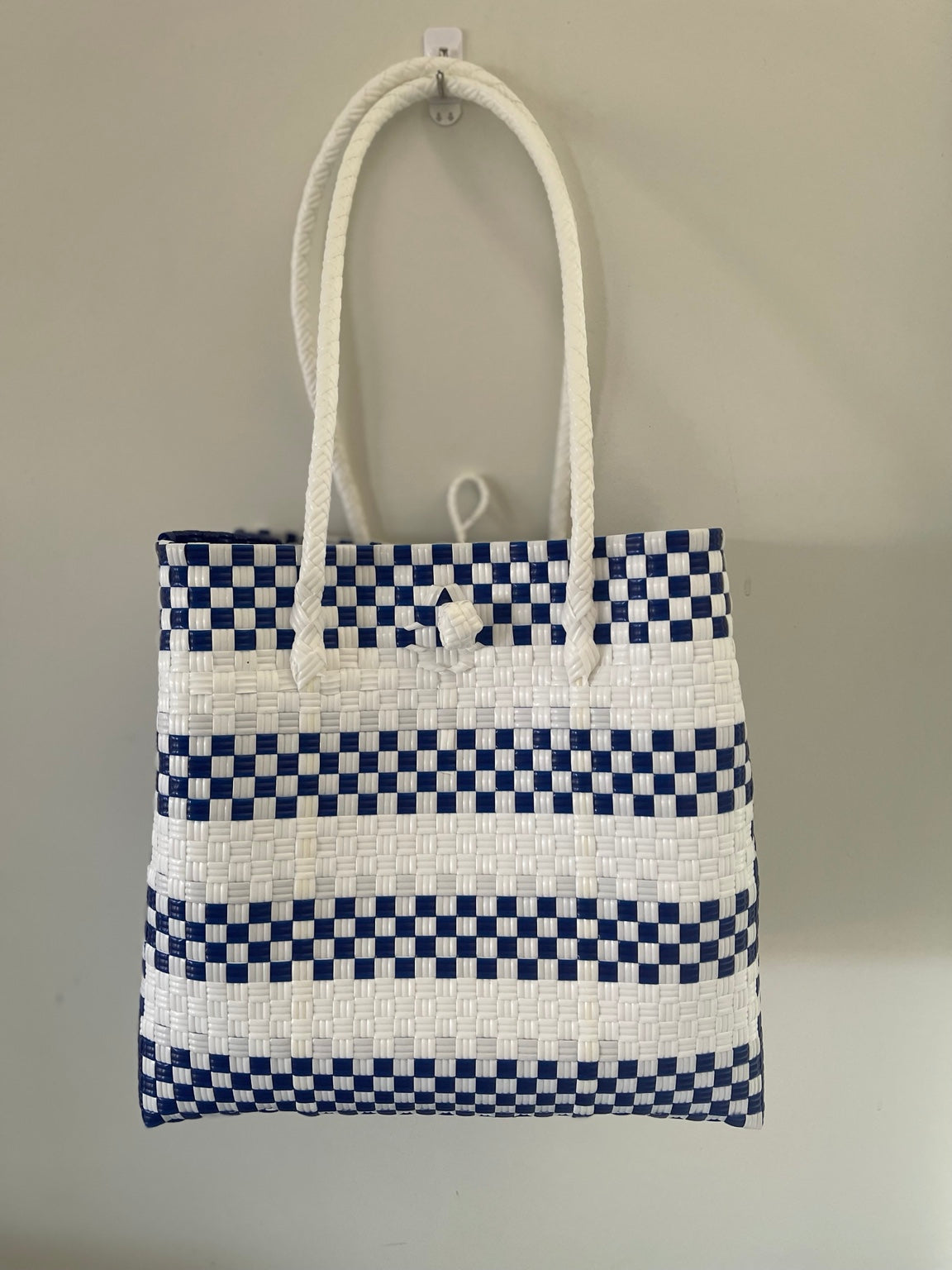 The Greek GalaBag handwoven in blue and white, shown against a plain background.